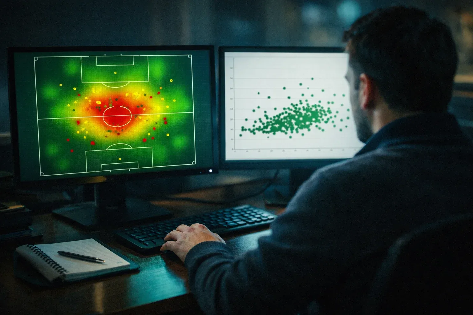 Analista revisando estadísticas xG de equipos de la Premier League en pantalla